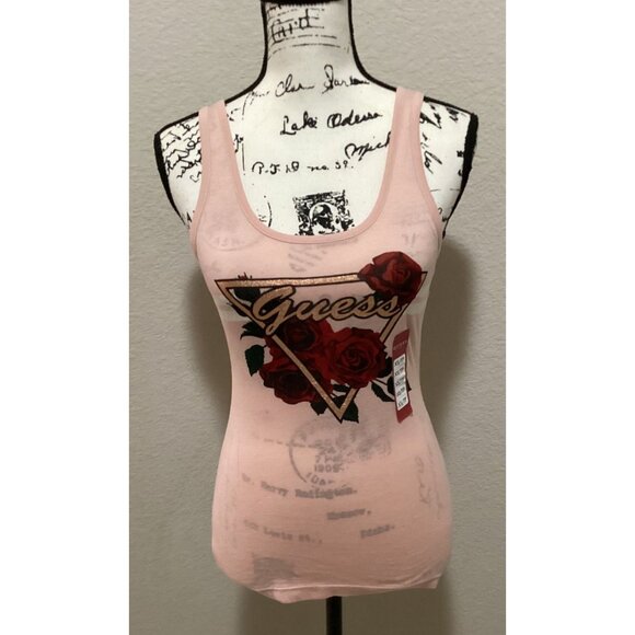 Guess Women's Graphic Tank Top With Rose Design - Size XS - Picture 1 of 8